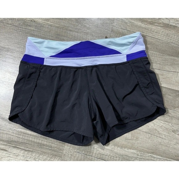 Lululemon Run Times Sz 4 Shorts Running Black/Blue Quilt 2 Way Stretch 4" - Picture 1 of 11